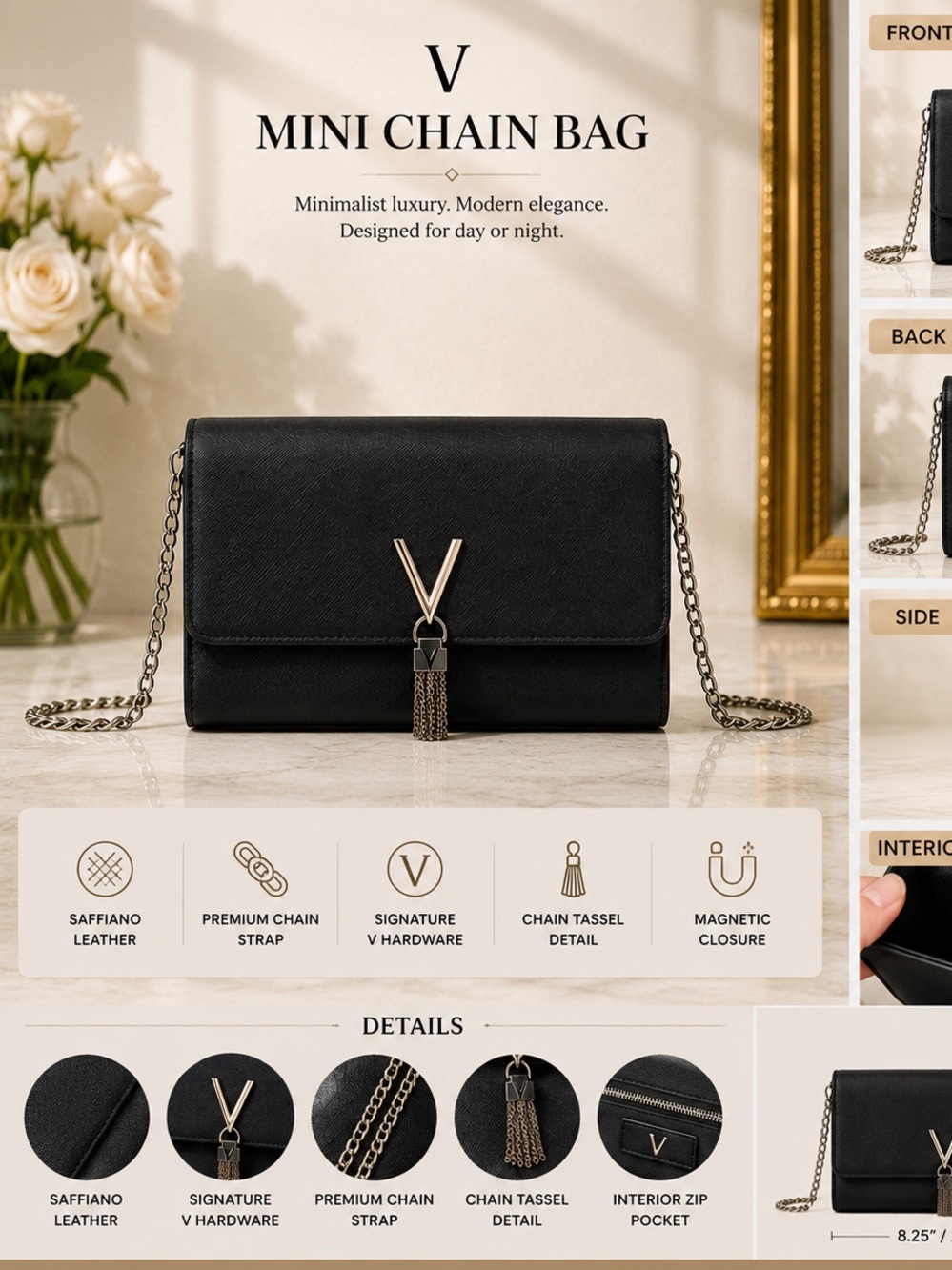 V Mini Chain Bag – Black